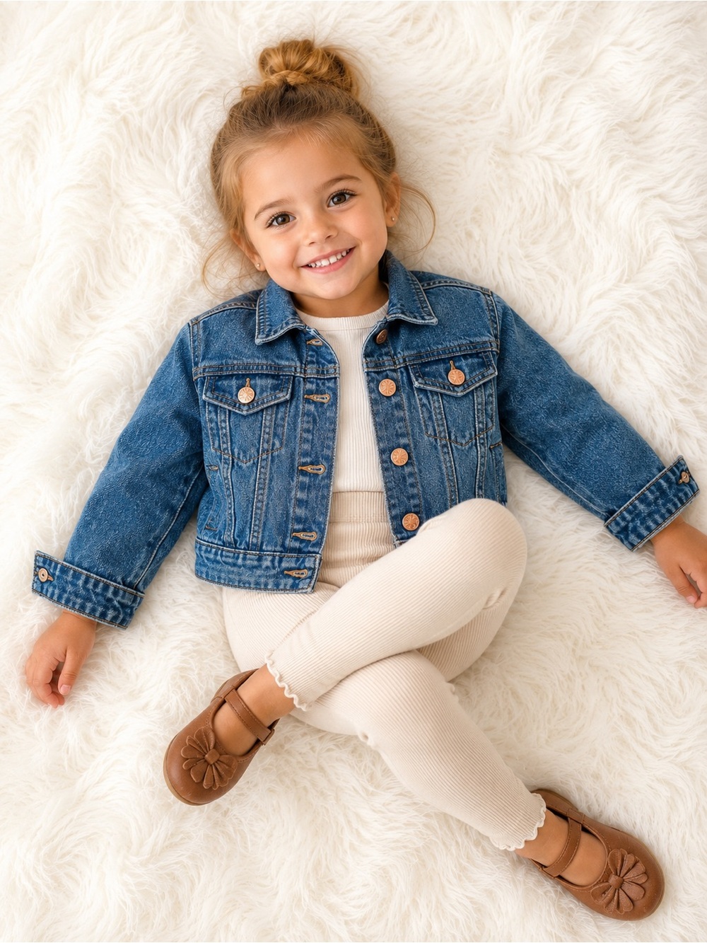 Picapino Girls Cropped Denim Jacket Rose Gold Buttons Size 3T